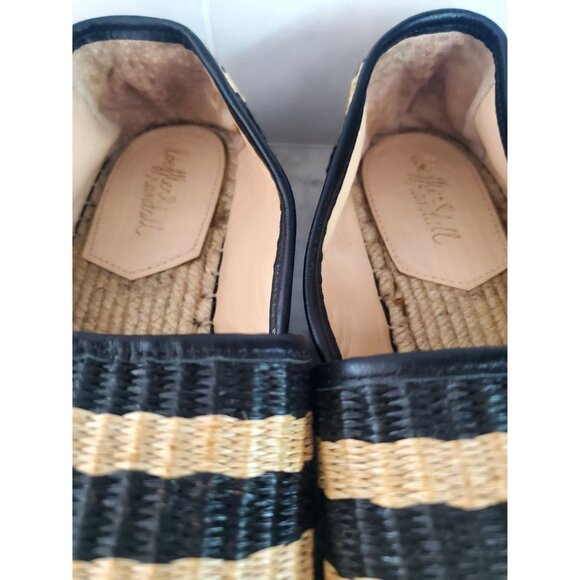 Black Natural Raffia Espadrilles Loeffler Randall Flat Woven Leather Trim Size 6 - Picture 2 of 10